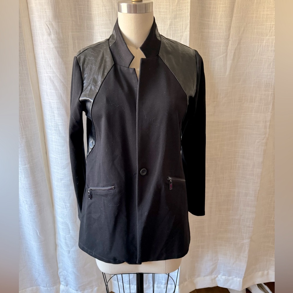 LALO & SOPHIE BLACK BLAZER LEATHER SHOULDERS